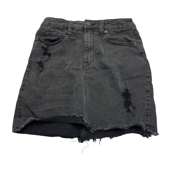 Aeropostale Straight & Pencil Skirt Women's 0 Black Denim Stretch Distressed - Picture 1 of 7